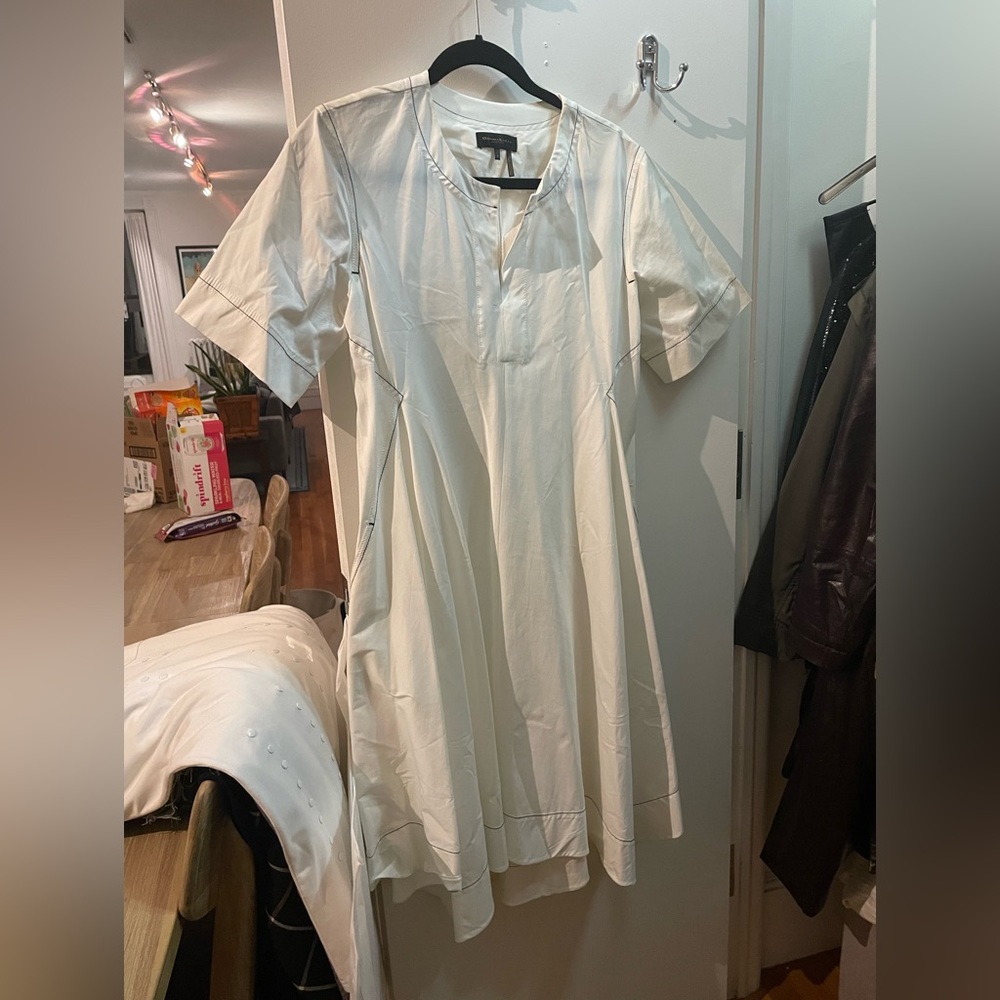 Donna Karen white v neck midi dress.